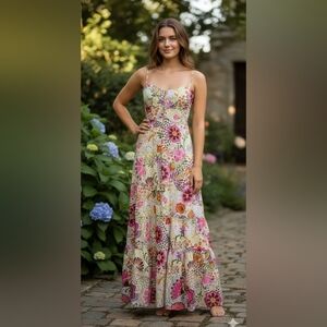 J.Crew Ratti Boho floral Maxi Dress spaghetti straps button front sz6